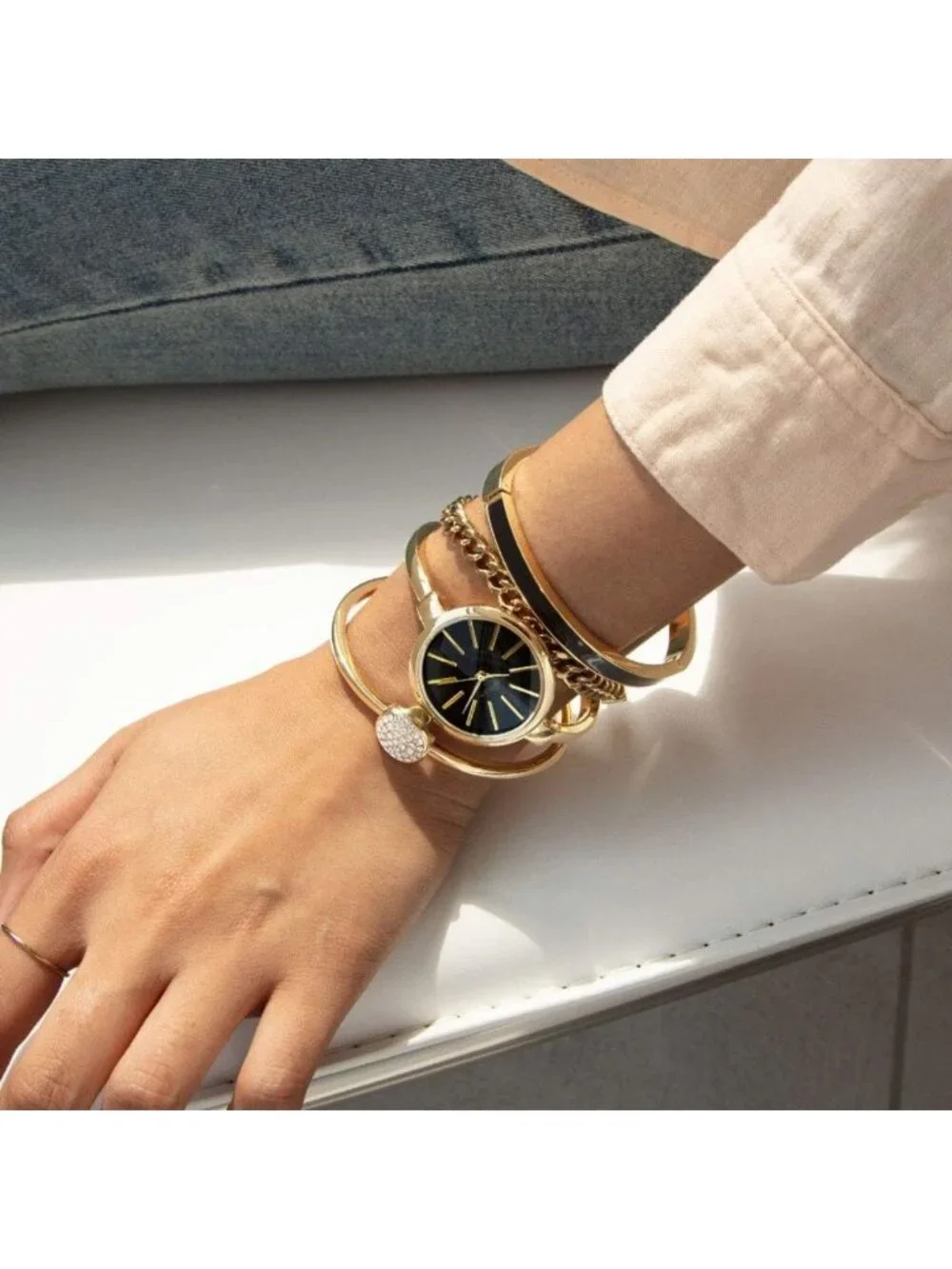Stylish Women's Bangle Watch & Bracelet Set - Elegant Jewelry Gift for Her